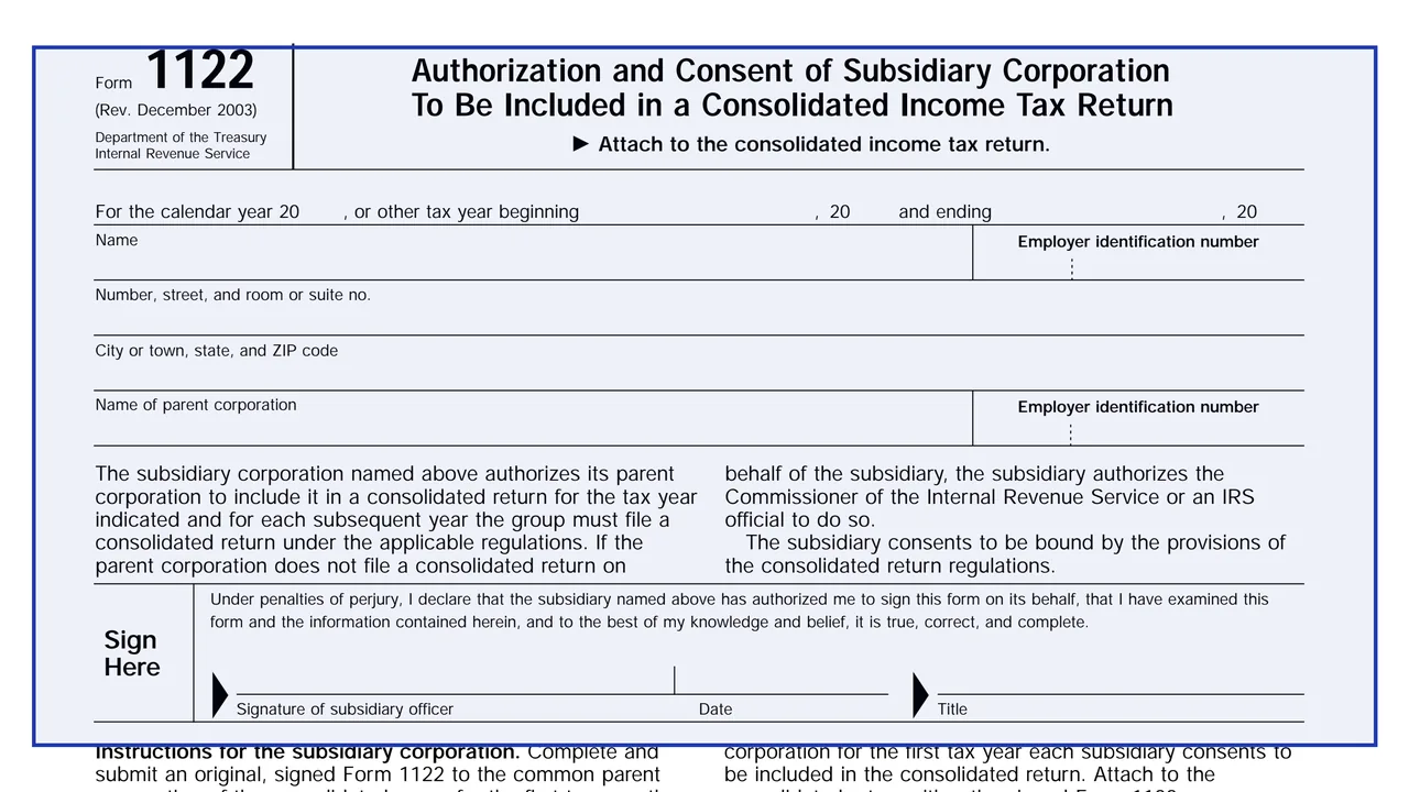 Authorization and consent on page 1 of Form 1122: Authorization and Consent of Subsidiary Corporation, as printed by IRS