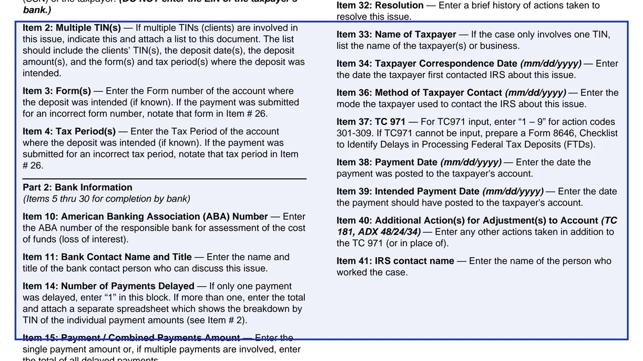 Item 2 on page 2 of Form 13287: Bank Payment Problem Identification, as printed by IRS