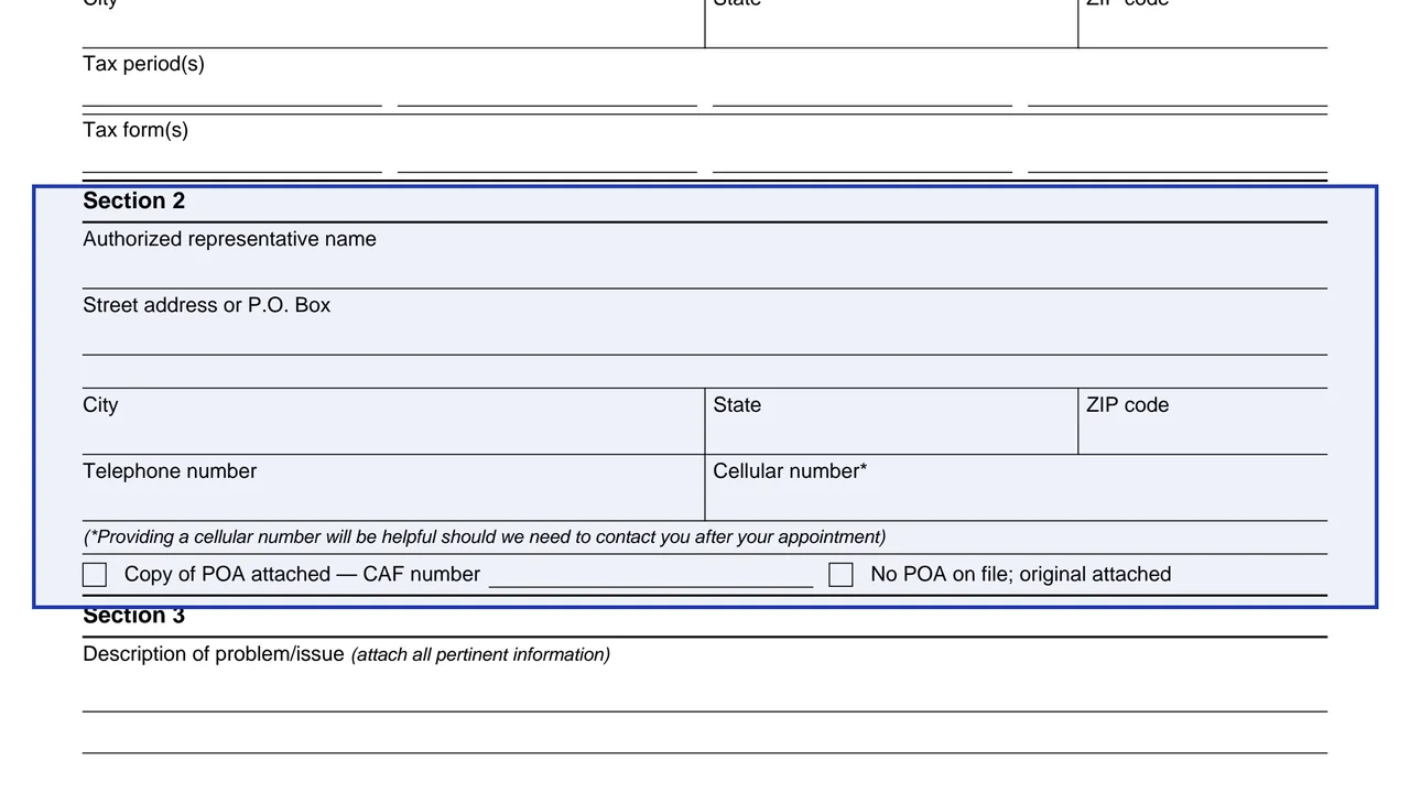 Section 2: representative on page 1 of Form 13989: IRS Tax Forum Case Resolution Data Sheet, as printed by IRS