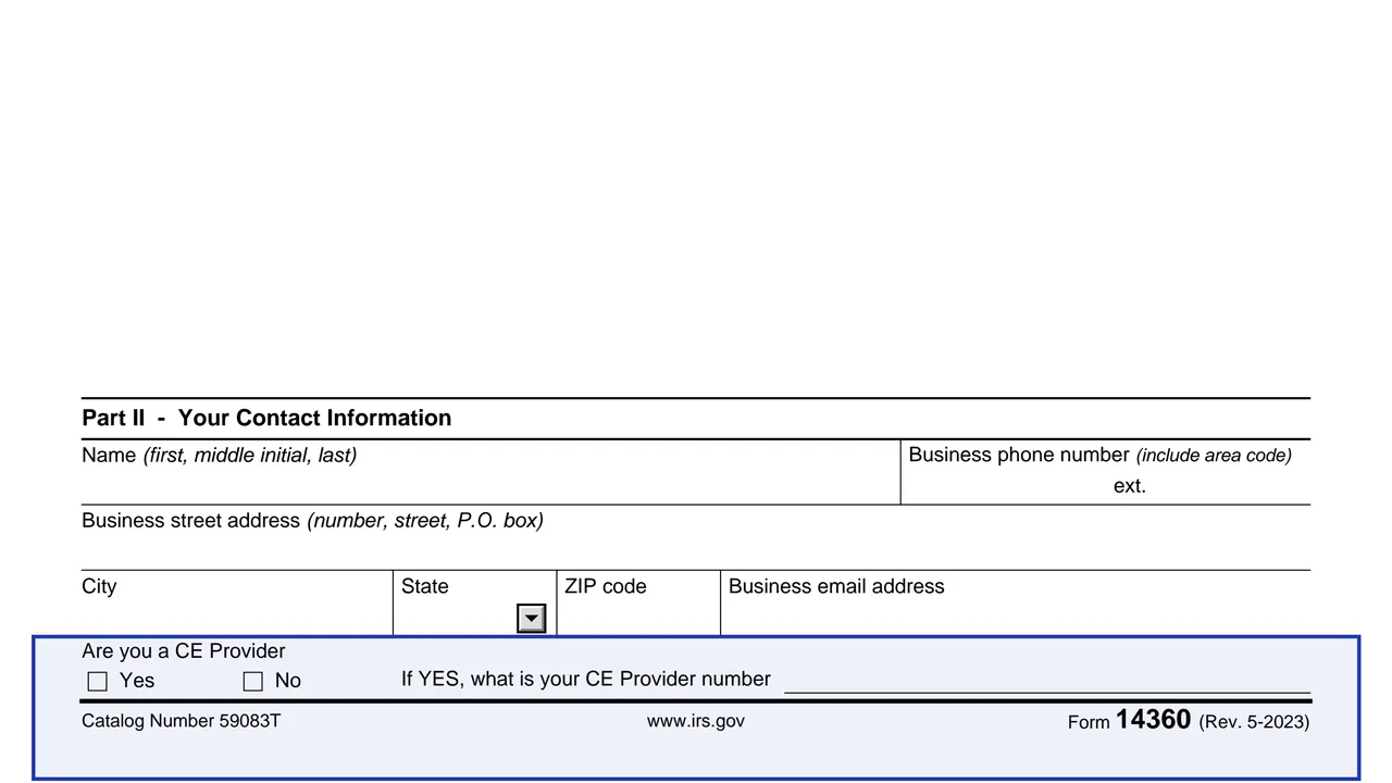 Are you a CE Provider on page 1 of Form 14360: Continuing Education Provider Complaint Referral, as printed by IRS
