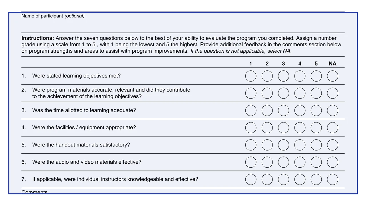 Name of participant on page 1 of Form 14364: Continuing Education Program Evaluation, as printed by IRS