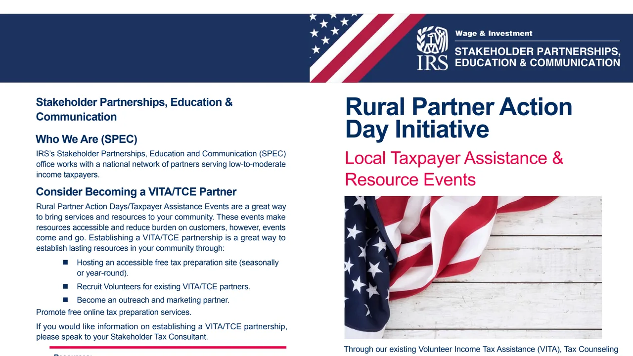 Top of page 1 of Form 15601: Rural Partner Action Day Initiative, as printed by IRS