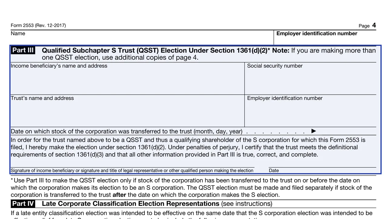 Part III of Form 2553 with the qualified subchapter S trust election signed by the income beneficiary