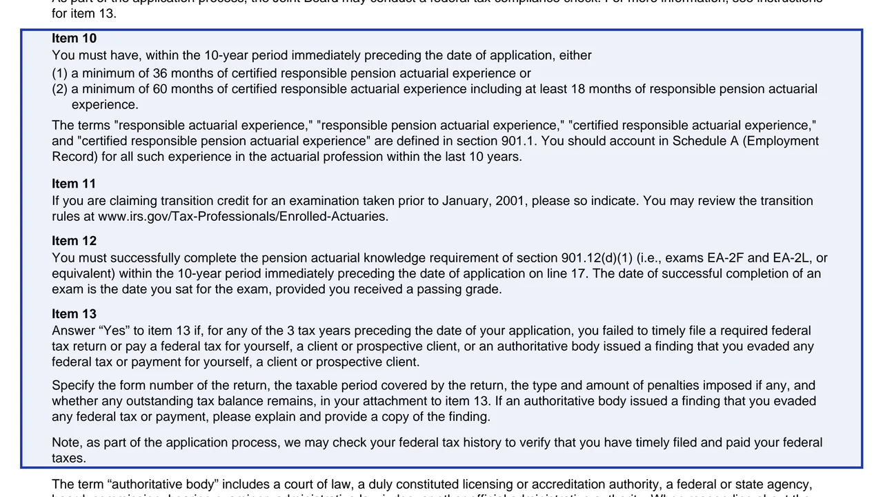 Item 10 on page 3 of Form 5434: Joint Board for the Enrollment of Actuaries Application for Enrollment, as printed by IRS