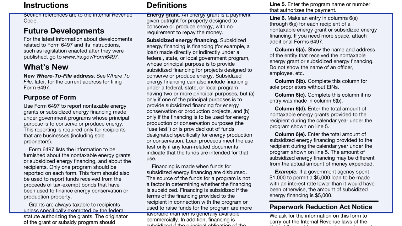 Line 6: recipients on page 2 of Form 6497: Information Return of Nontaxable Energy Grants or Subsidized Energy Financing, as printed by IRS