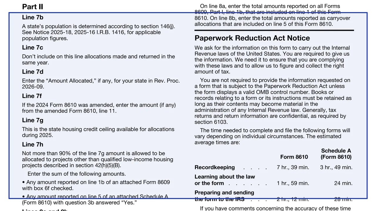 Line 7b ceiling on page 3 of Form 8610 (2025): Annual Low-Income Housing Credit Agencies Report, as printed by IRS