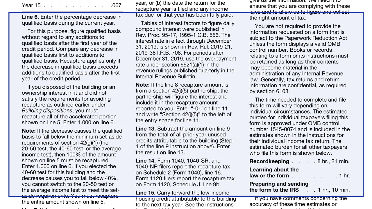Line 6 on page 3 of Form 8611: Recapture of Low-Income Housing Credit, as printed by IRS