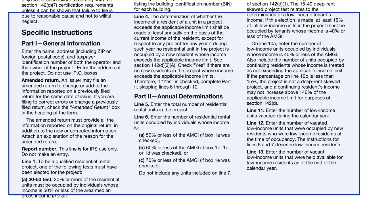 Line 4 on page 3 of Form 8703: Annual Certification of a Residential Rental Project, as printed by IRS