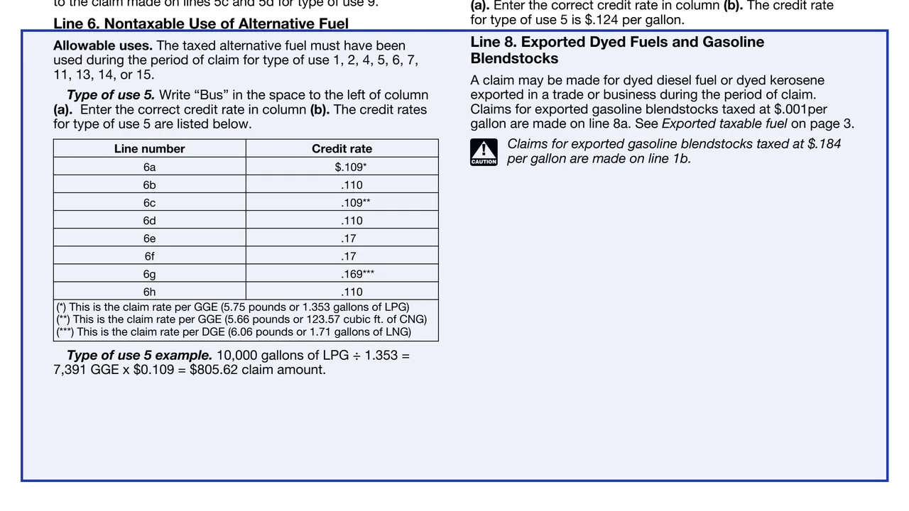 Line 8: exported dyed fuels and blendstocks on page 4 of Schedule 1 (Form 8849): Nontaxable Use of Fuels, as printed by IRS