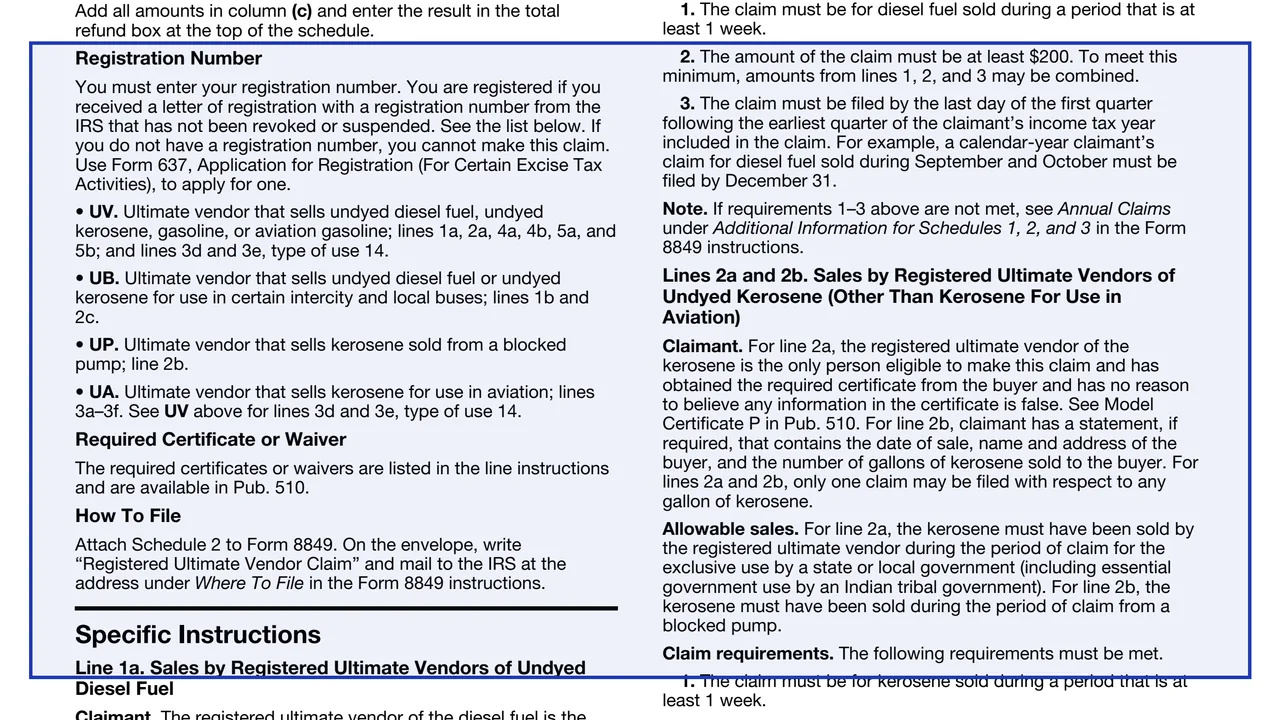 Registration number on page 4 of Schedule 2 (Form 8849): Sales by Registered Ultimate Vendors, as printed by IRS