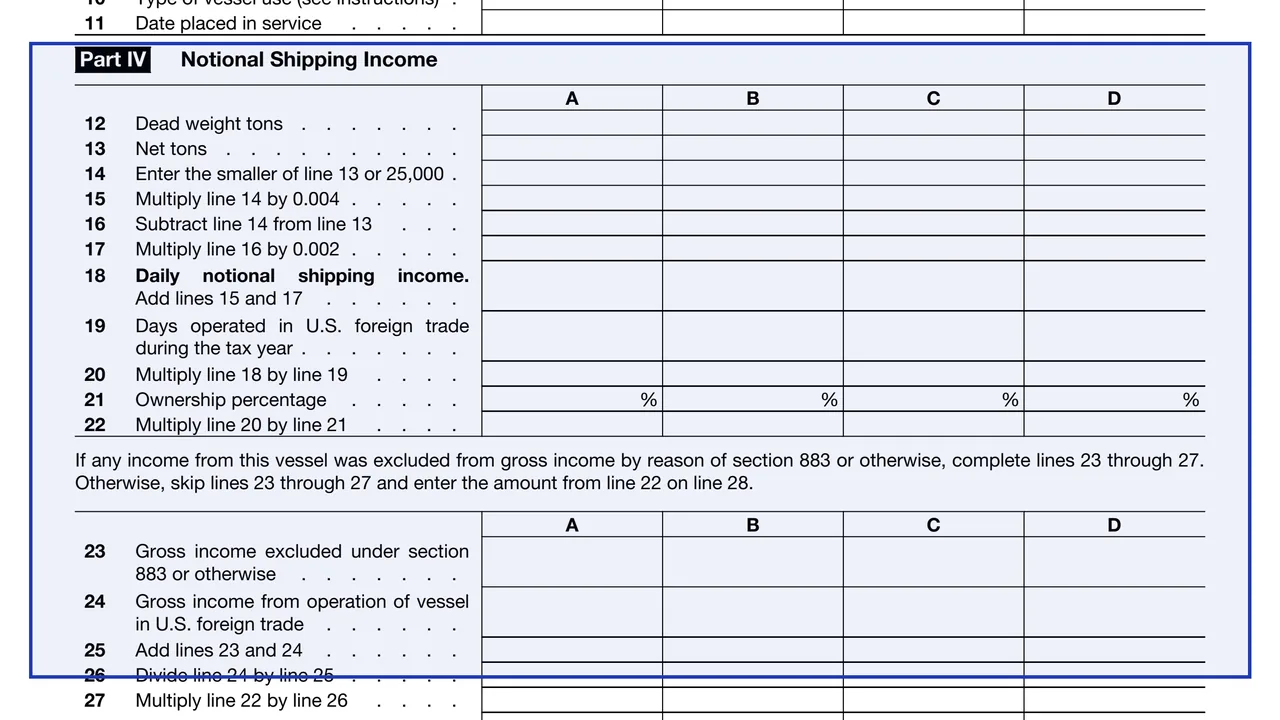 Part IV: Notional Shipping Income on page 2 of Form 8902: Alternative Tax on Qualifying Shipping Activities, as printed by IRS