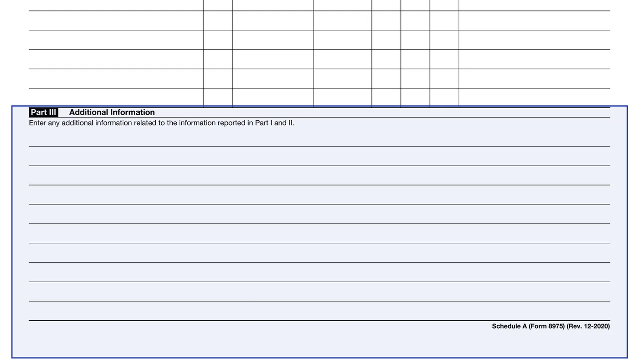 Part III: Additional Information on page 2 of Schedule A (Form 8975): Tax Jurisdiction and Constituent Entity Information, as printed by IRS