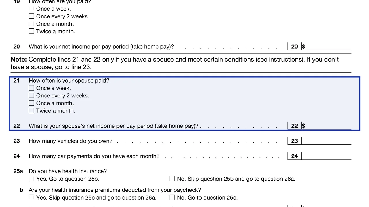 Lines 21 and 22 of Form 9465 for spouse income information