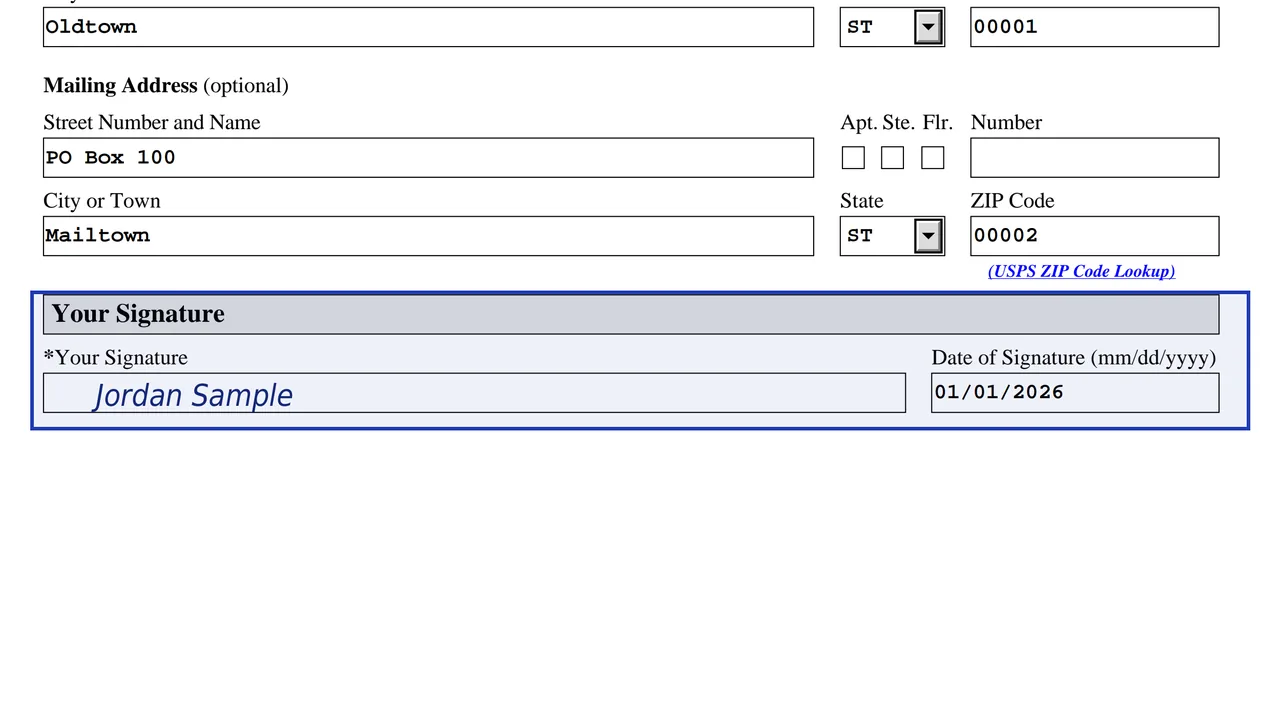 Form AR-11 signature and date of signature lines