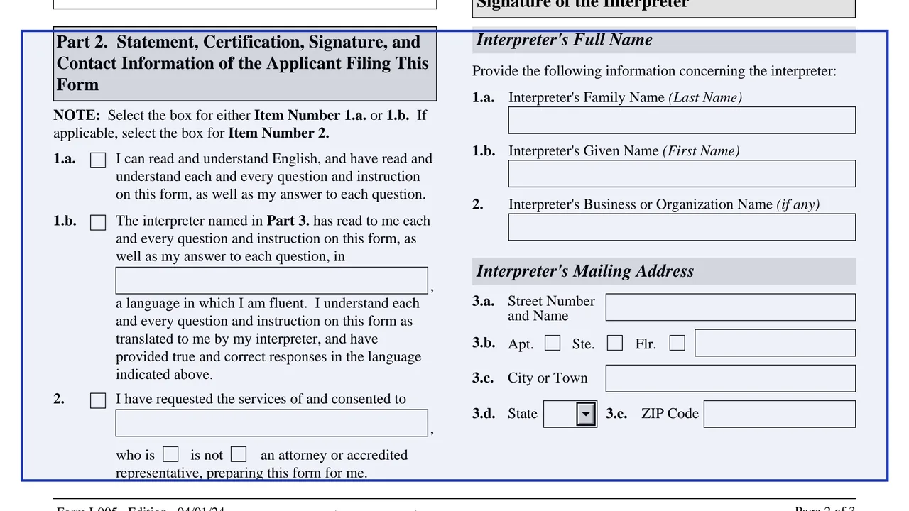 Part 2: Applicant statement and signature on page 2 of Form I-905: Application for Authorization to Issue Certification for Health Care Workers, as printed by USCIS