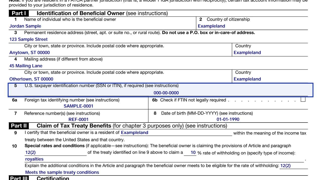 Line 5 of Form W-8BEN with the U.S. SSN or ITIN space