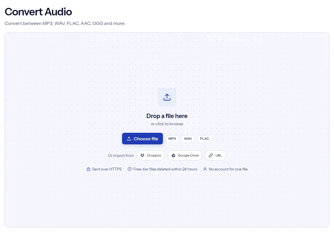 The indox Convert Audio tool on indox.org, ready for your file