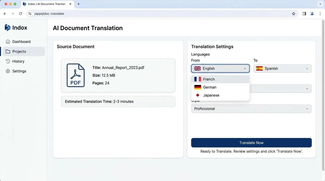 Choose the languages and see the estimate