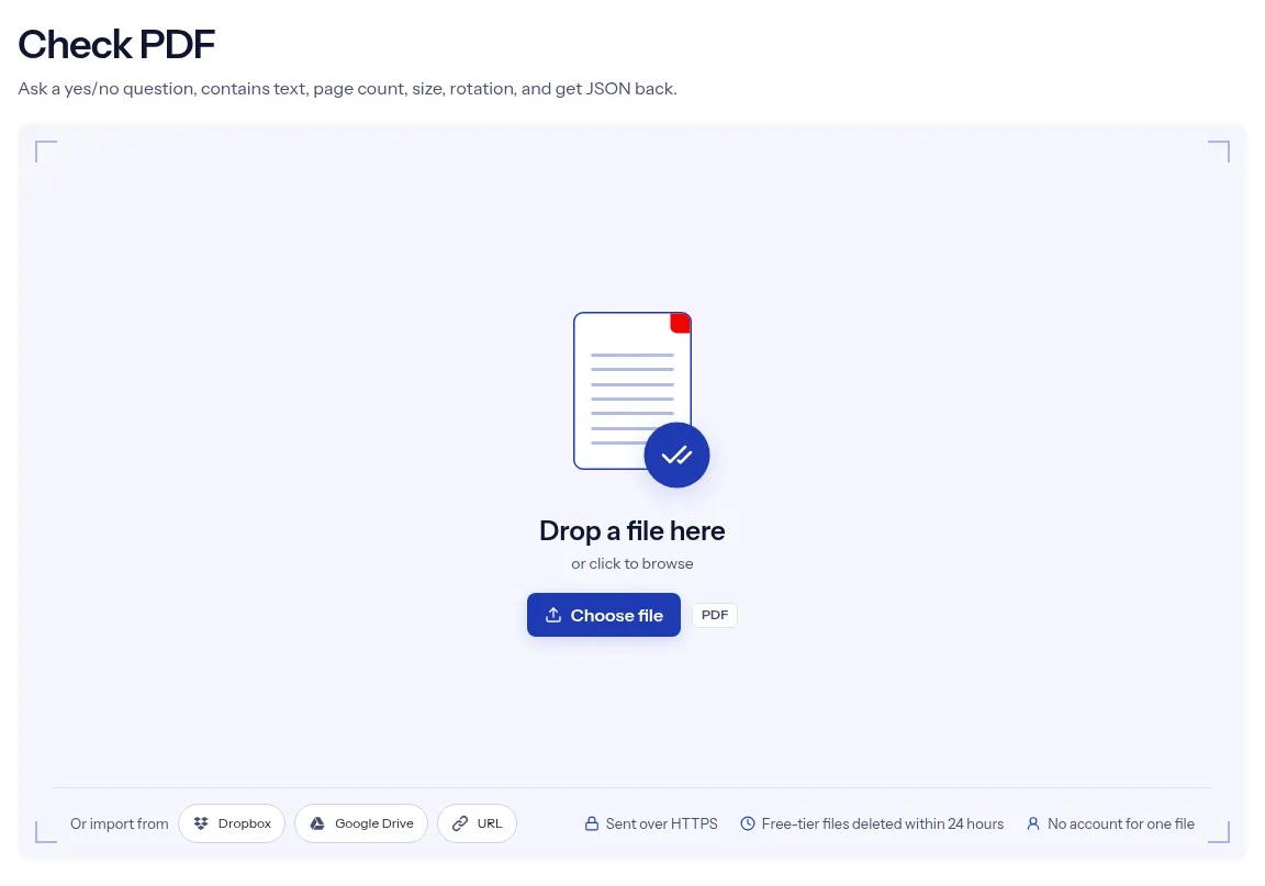 The indox Check PDF tool on indox.org, ready for your file