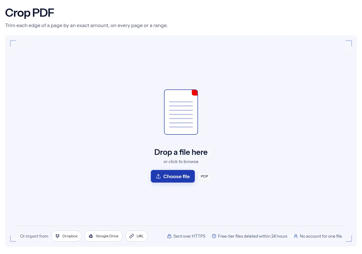 The indox Crop PDF tool on indox.org, ready for your file