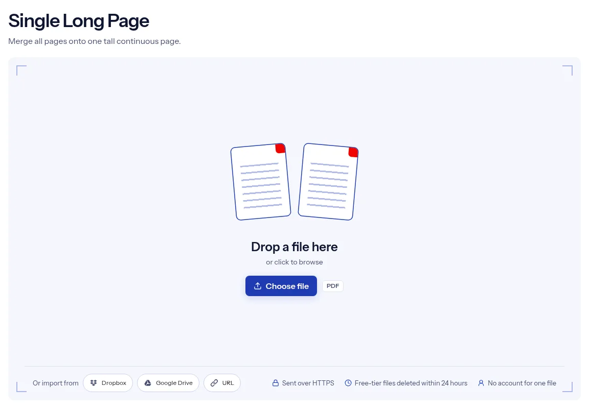 The indox Turn a PDF into one long page tool on indox.org, ready for your file