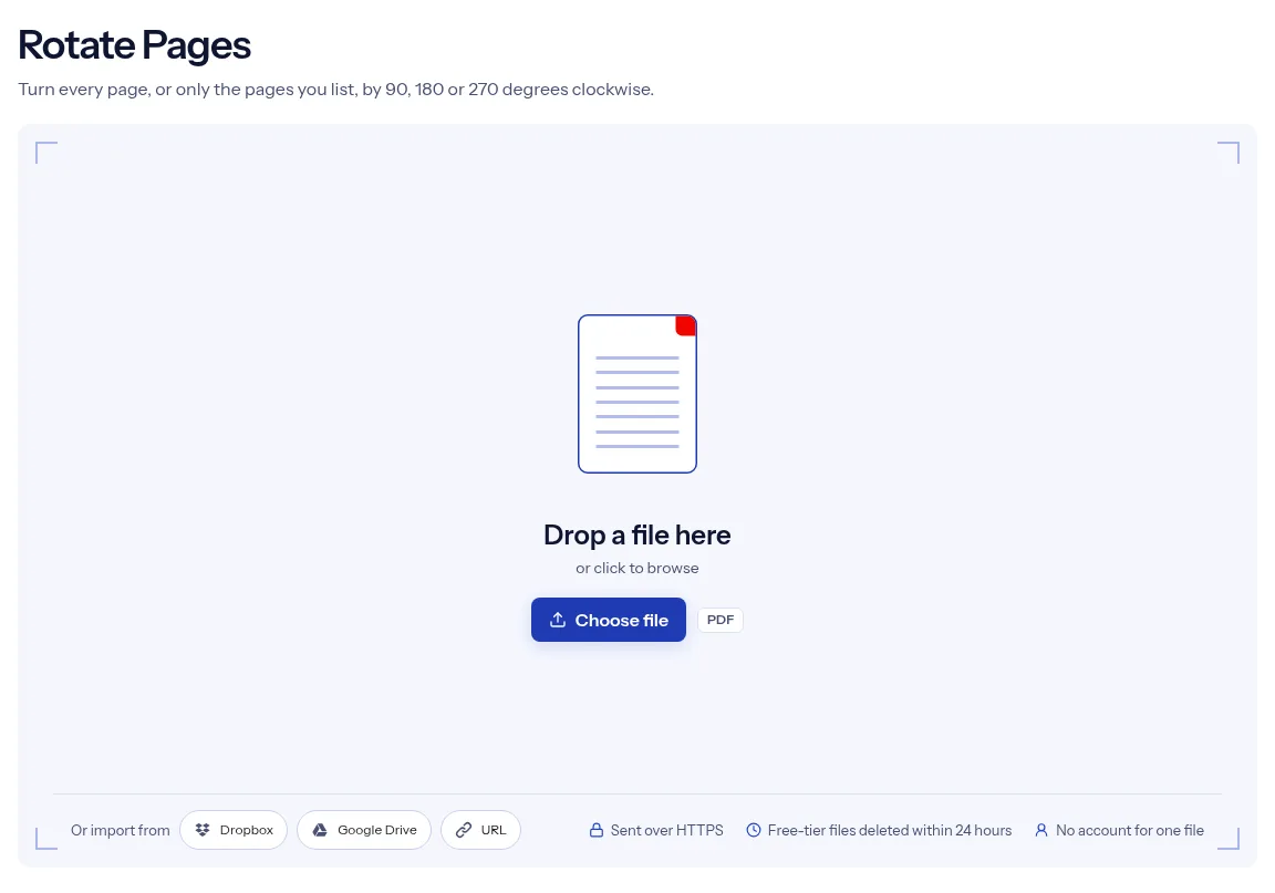 The indox Rotate PDF pages tool on indox.org, ready for your file