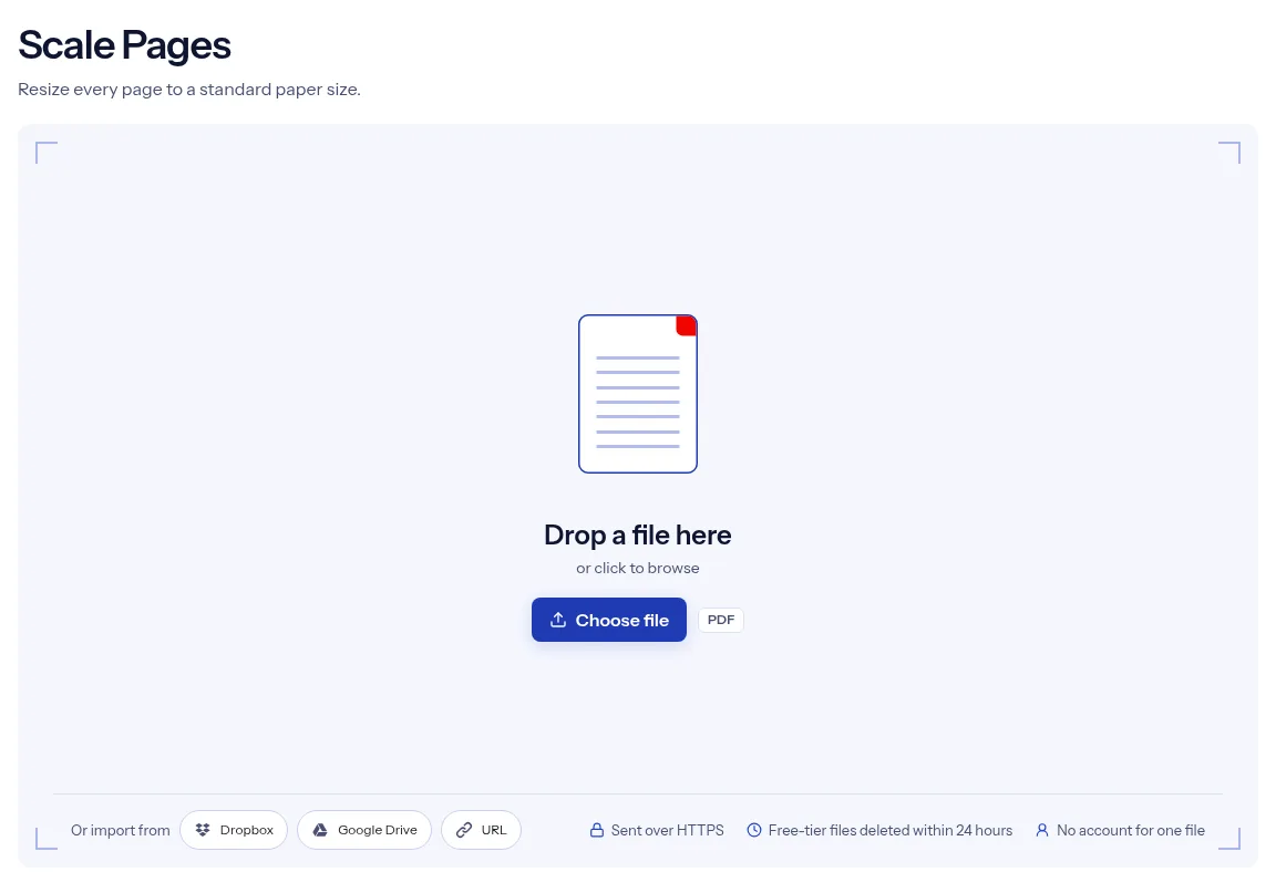 The indox Scale PDF pages to a paper size tool on indox.org, ready for your file