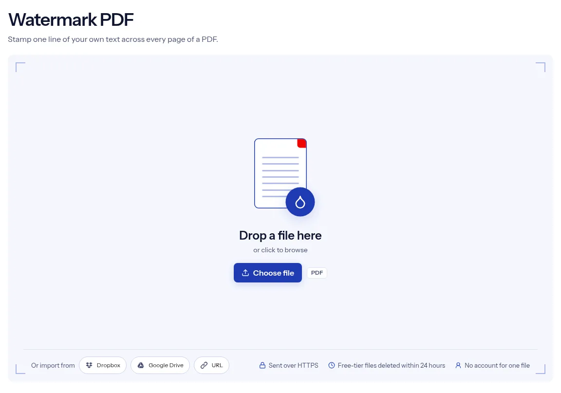 The indox Watermark PDF tool on indox.org, ready for your file